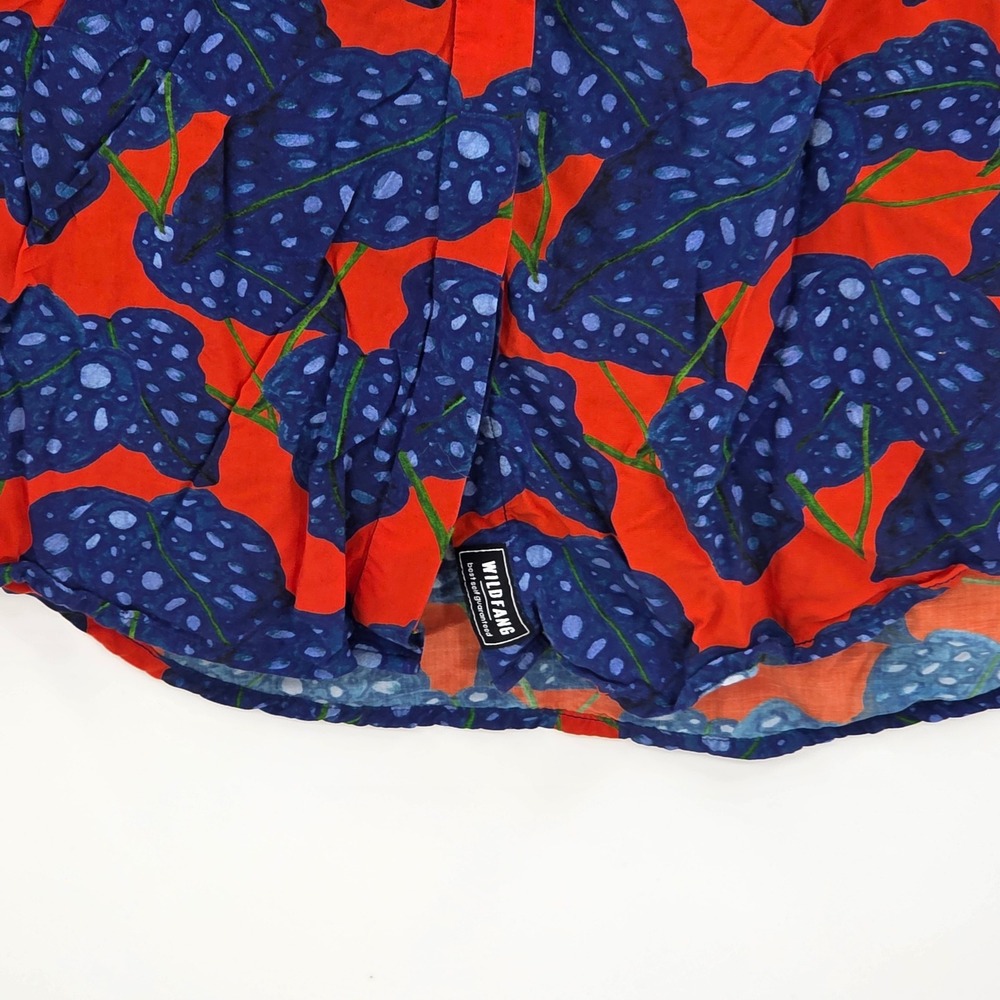 Wildfang The Empower SS Button Up Shirt Medium Red Blue Leaf Print WN8600 Rayon - Picture 5 of 7